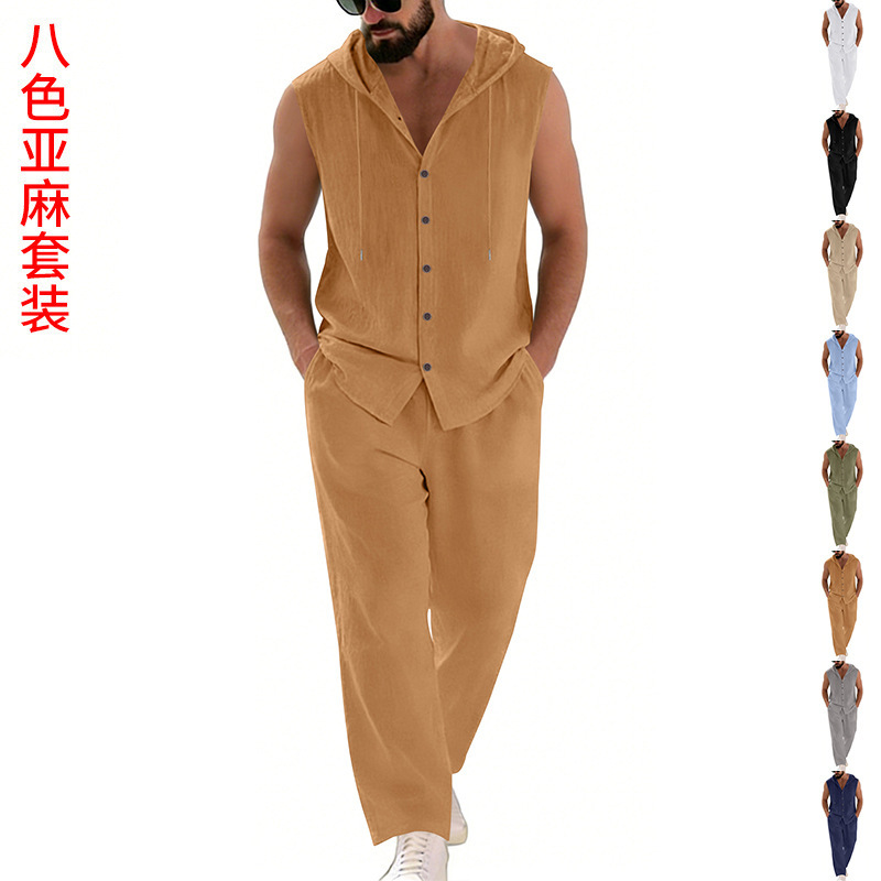 Summer Clothing Men - Men's Casual Linen Suit Hooded Sweater