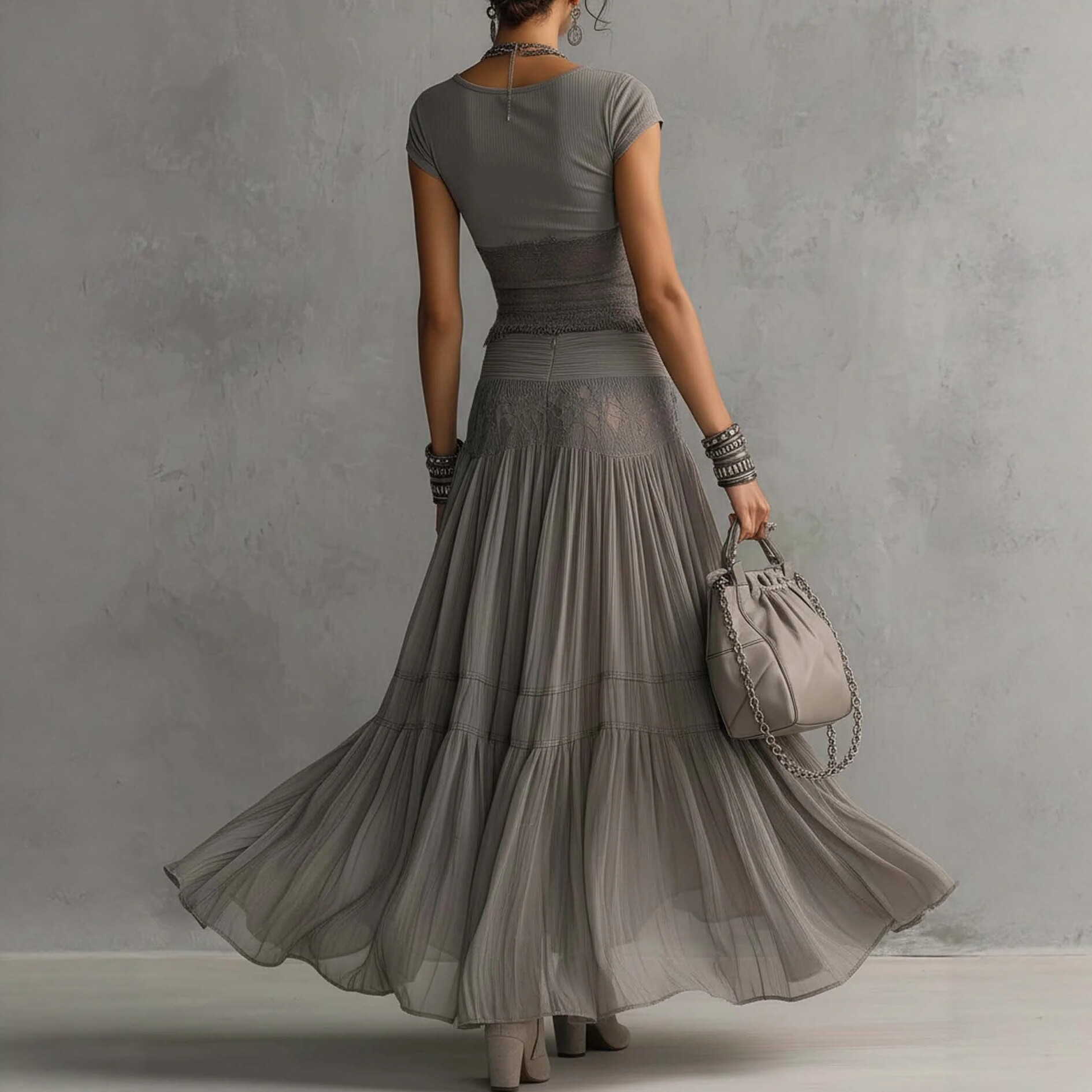 2026 Gray Knitted Top + Chiffo - Summer Clothing Y2K ulasan dan harga