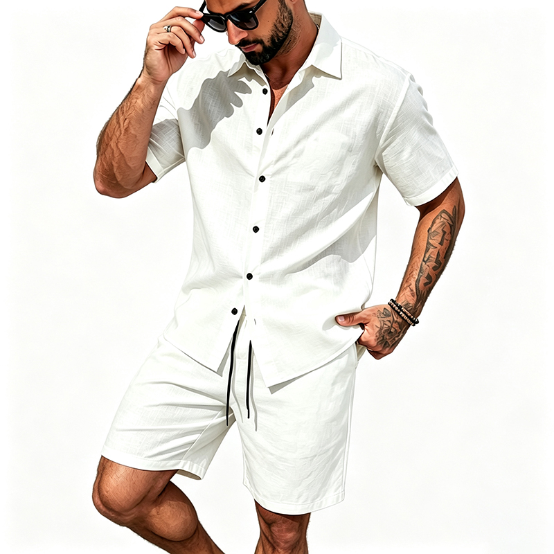 Men Linen Two Piece Outfit Sho - Summer Clothing Sets Men ulasan dan harga