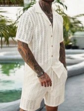 Men Crochet Knit 2 Piece Set L - Summer Clothing Sets Men ulasan dan harga