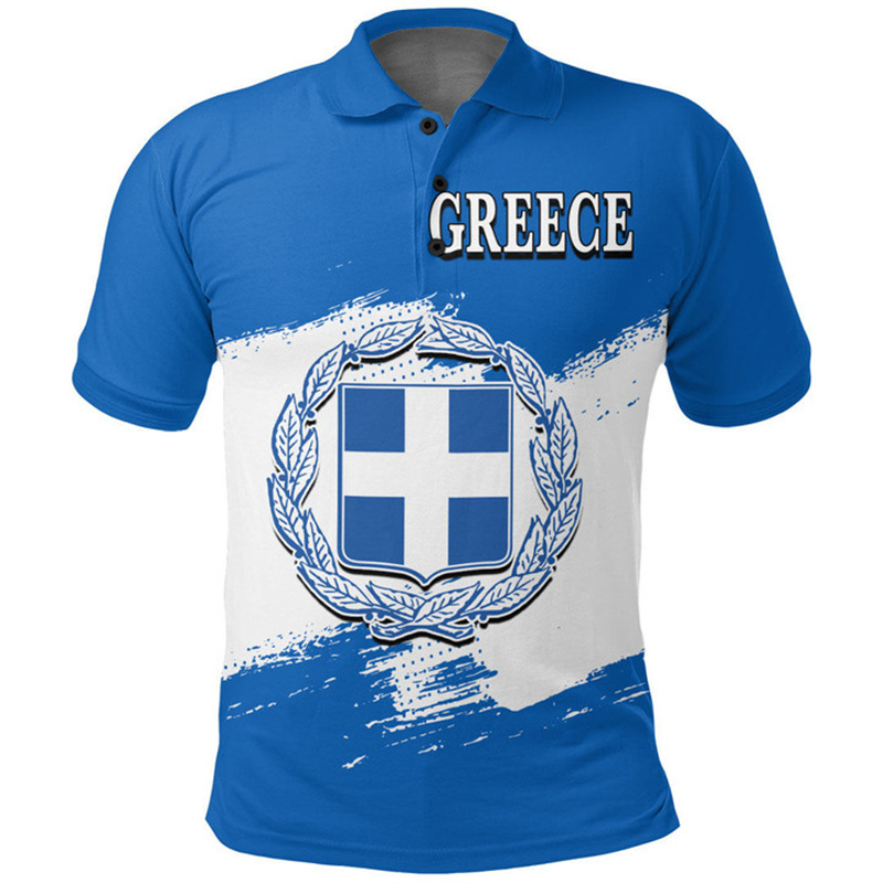Greece Flag Map 3D Print Polo  - Summer Clothing For Greece ulasan dan harga
