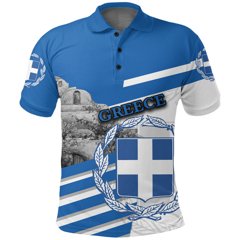 Greece Flag Map 3D Print Polo  - Summer Clothing For Greece ulasan dan harga