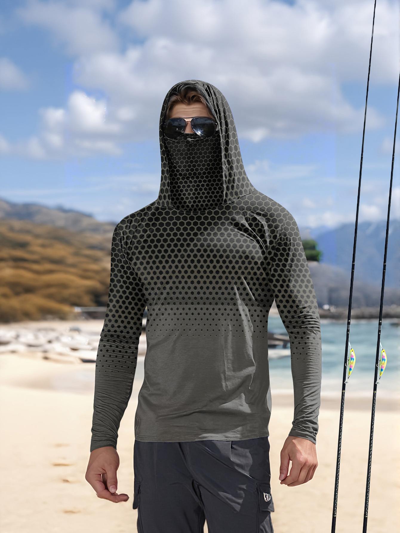 Men Hood Fishing Shirt long sl - Summer Clothing Men ulasan dan harga