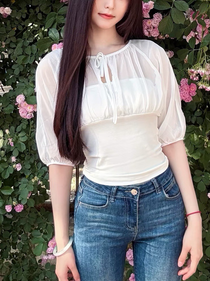 Mulberry Silk-Paneled Top with - Summer Clothing Y2K ulasan dan harga
