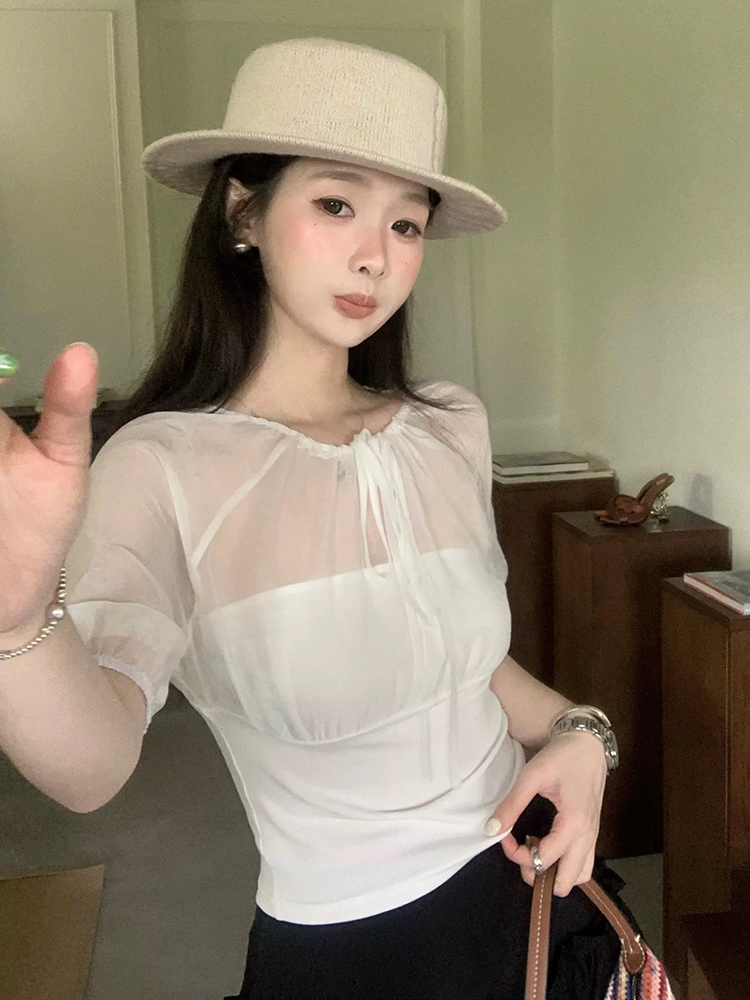 Mulberry Silk-Paneled Top with - Summer Clothing Y2K ulasan dan harga