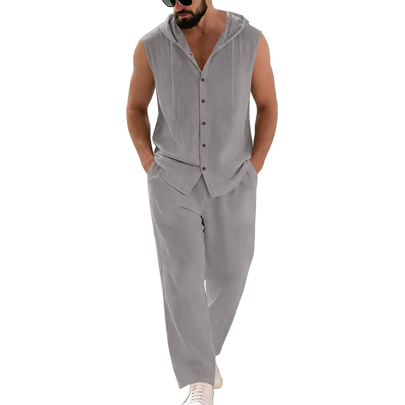 Men's Casual Linen Suit Hooded - Summer Clothing Men ulasan dan harga