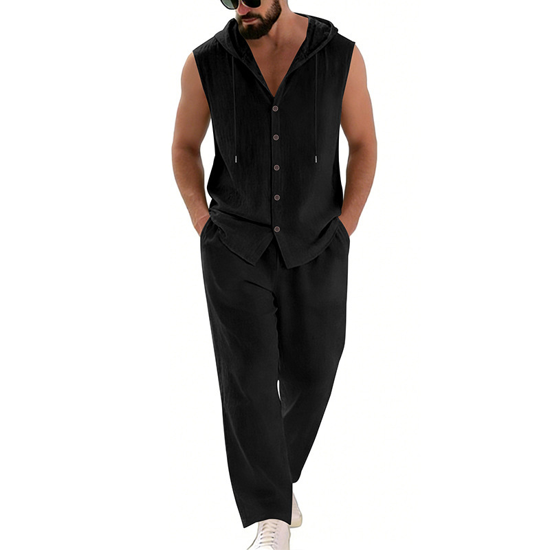 Men's Casual Linen Suit Hooded - Summer Clothing Men ulasan dan harga