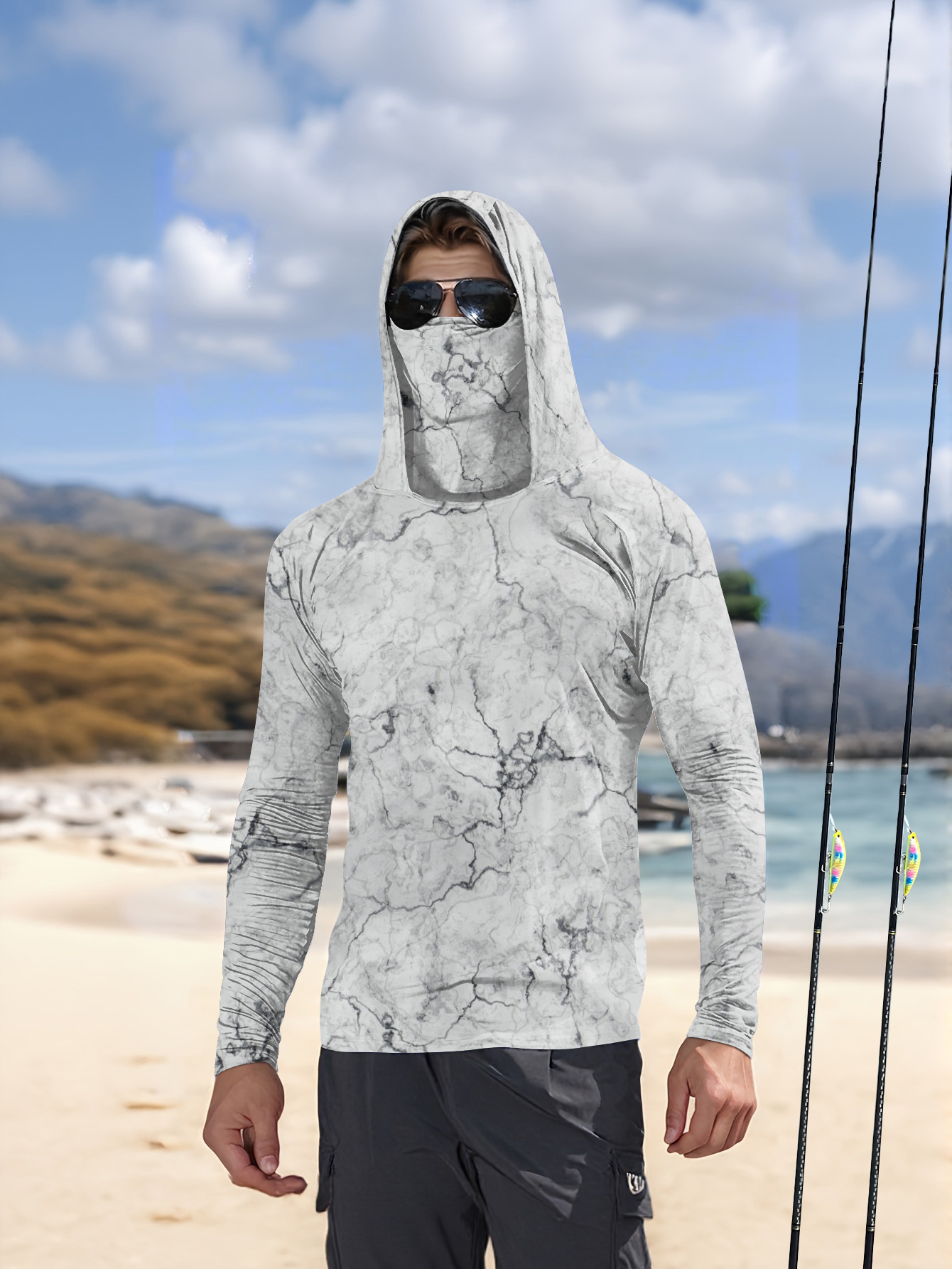 Men Hood Fishing Shirt long sl - Summer Clothing Men ulasan dan harga