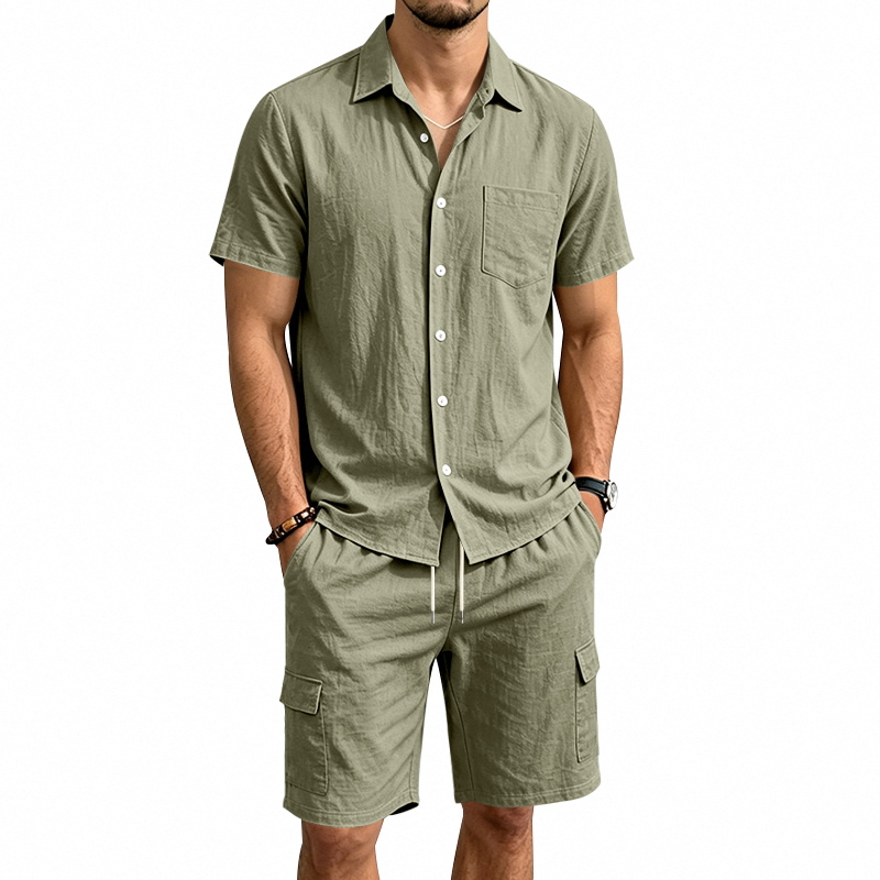 Men Summer American Linen Two  - Summer Clothing Sets Men ulasan dan harga