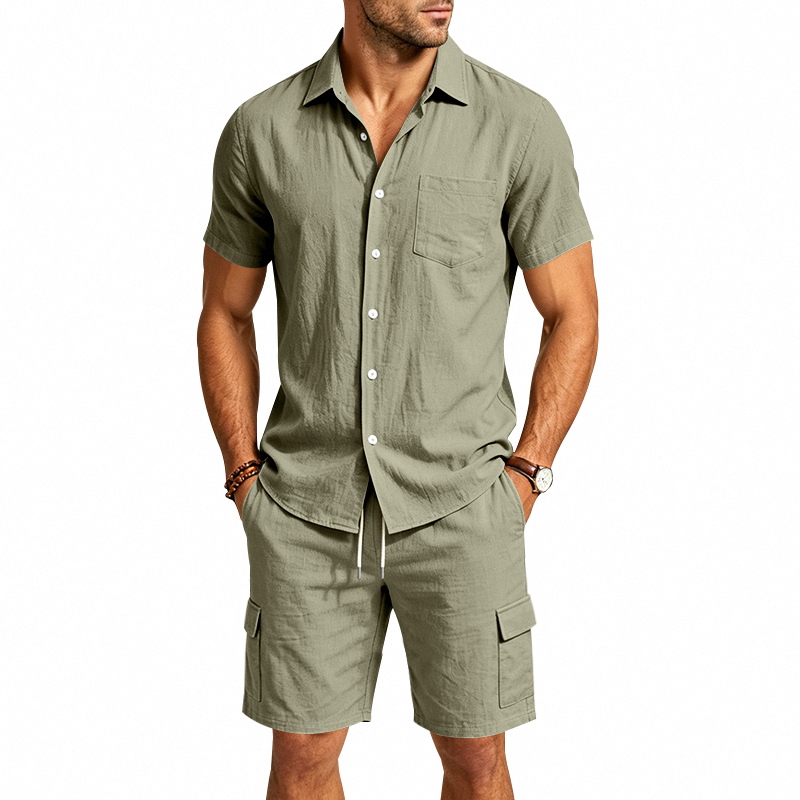 Men Summer American Linen Two  - Summer Clothing Sets Men ulasan dan harga